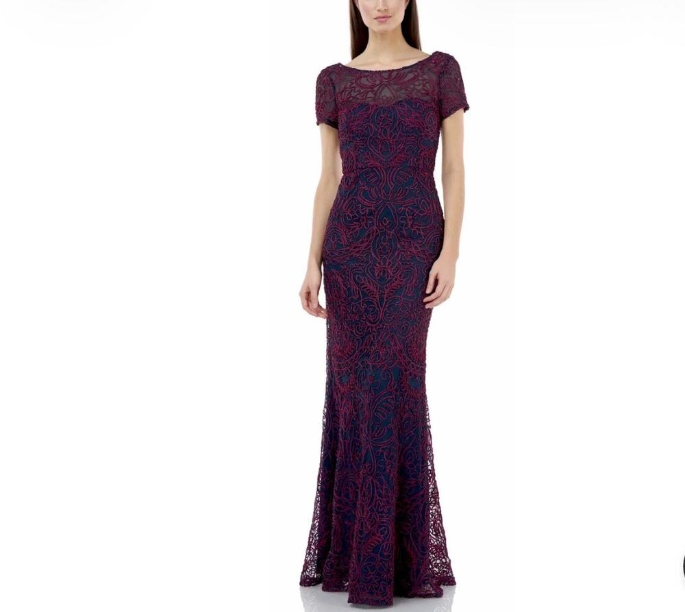 JS COLLECTION Soutache Embroidery Mermaid Short Sleeve formal dress sz 4
